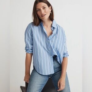 Madewell Drapey Oversized Boyshirt in Stripe in Craft Blue